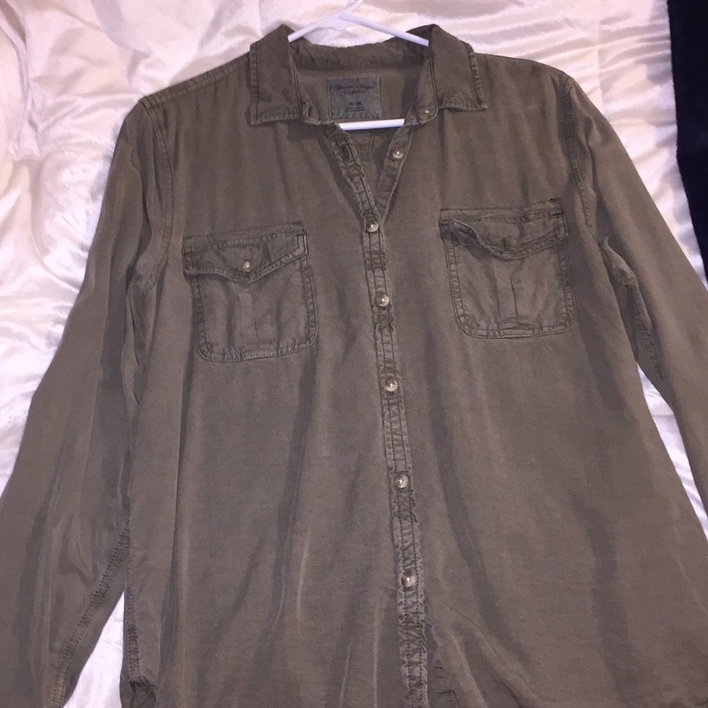 A. E. Army green button down
